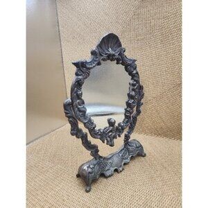 Ornate Victorian Style Vanity Free Standing Mirror Cherub Design Vintage Old